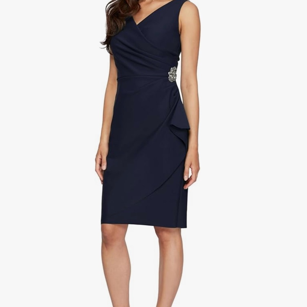 Alex Evenings Blue Midi Dress with Elegant Design